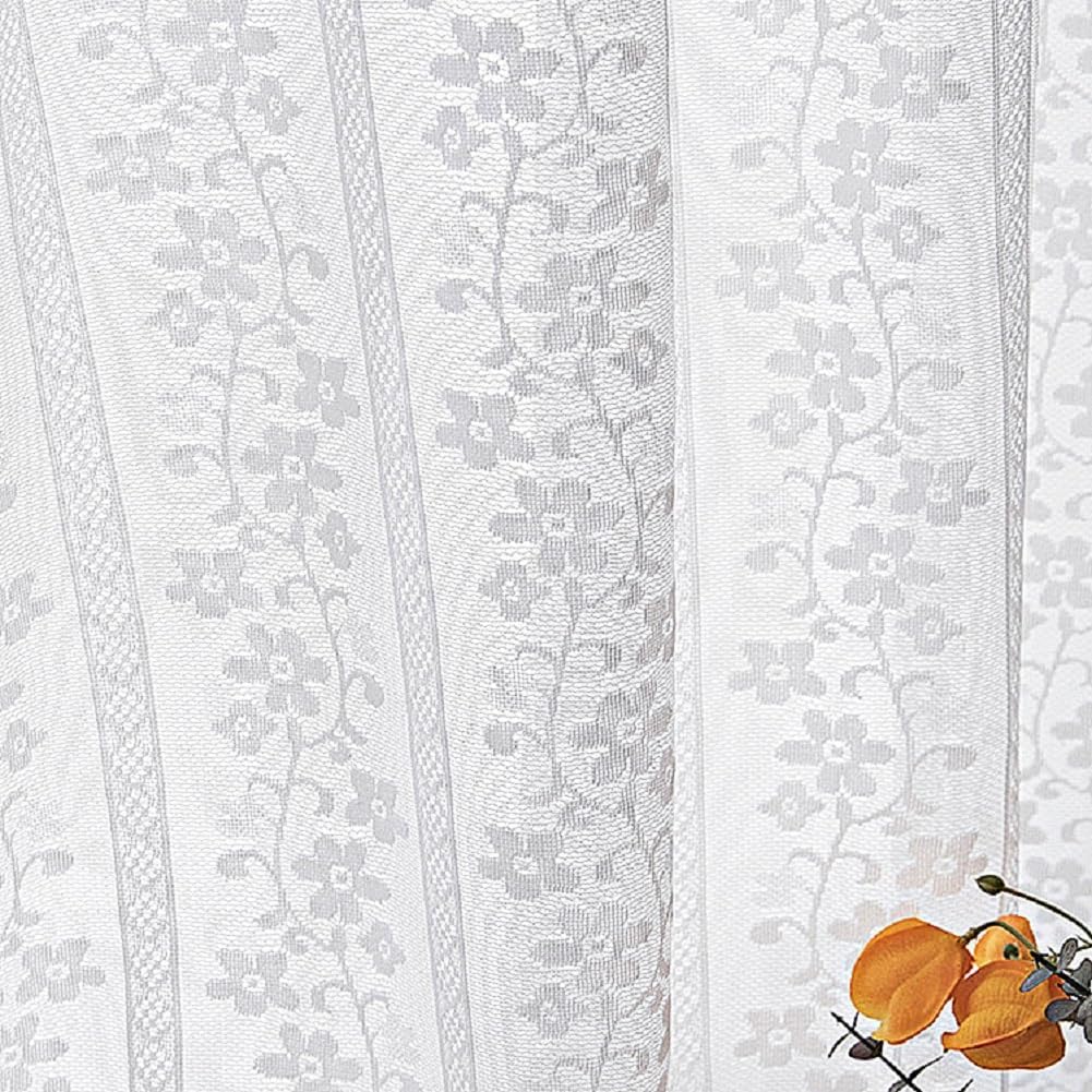 White Little Flower Lace American Style Sheer Curtains Voile Gauze Home Decor for Living Room Bedroom(2 Panels, W 100 x L 102 inch, White)