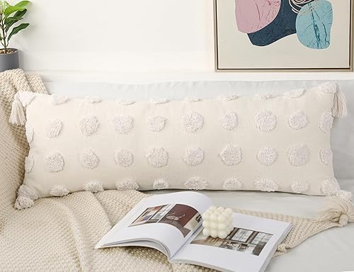 Miniatura 4 de PANOD Funda de almohada lumbar larga decorativa de 16 x 36 pulgadas, bohemia, funda de almohada lumbar de felpilla súper suave con borlas para cama,
