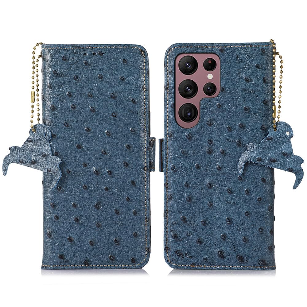 Étui compatible avec Samsung Galaxy S23 cuir bleu portefeuille à rabat