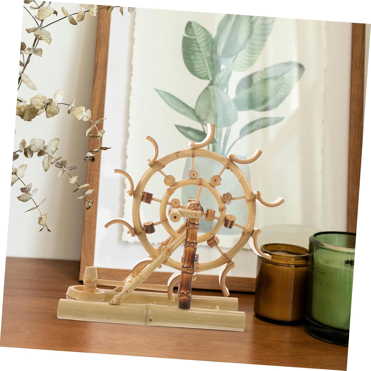 LIFKOME Bamboo Water Wheel Decor Craft Waterwheel Model Desktop Decor for Home Office