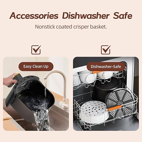 Miniatura 4 de Freidora de aire digital grande de 6.0 cuartos de galón con ventana para uso en cocina, antiadherente fabricada sin PFAS, pantalla táctil, 400F