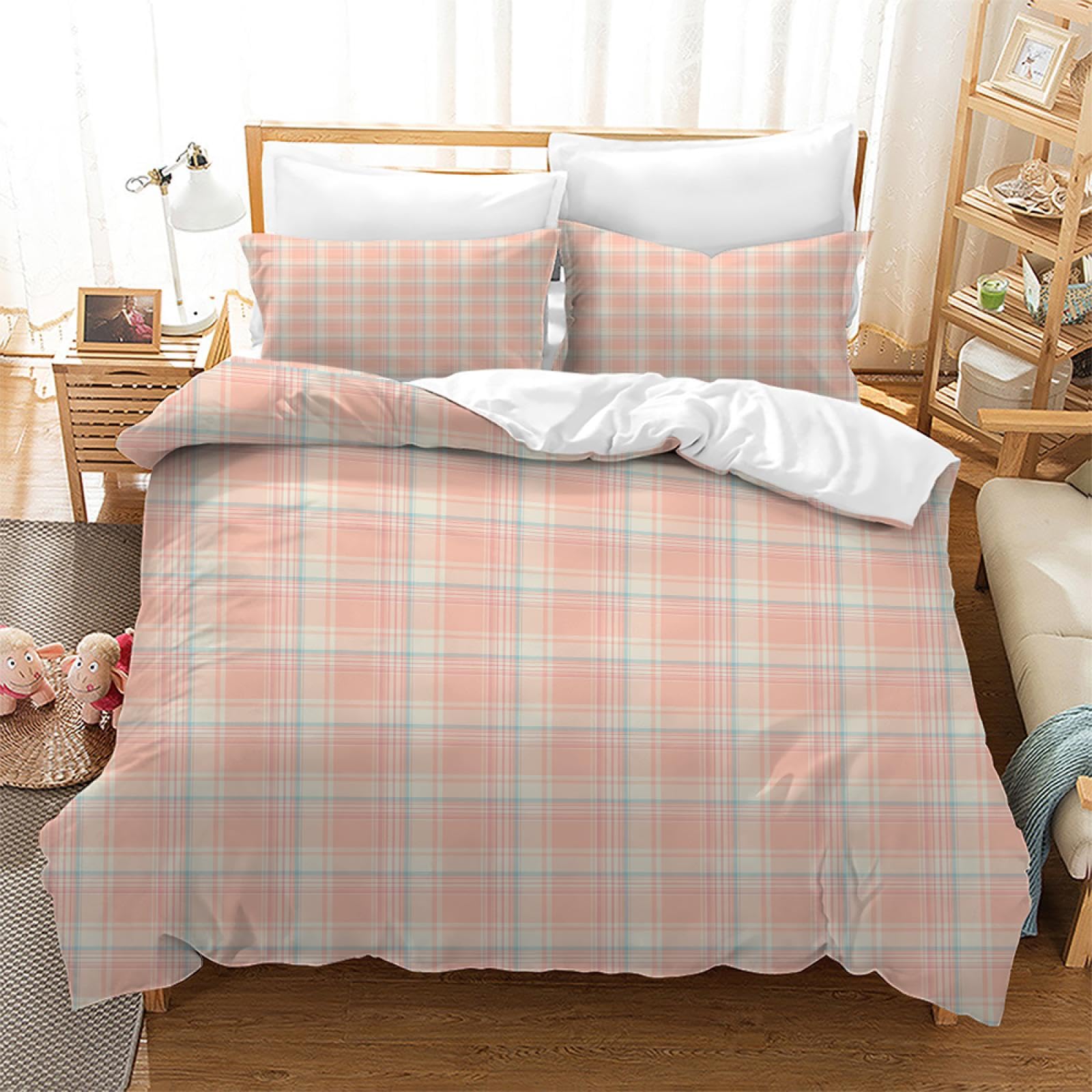 Parure de lit 260x240 cm haut de gamme en microfibre douce rose et bleue