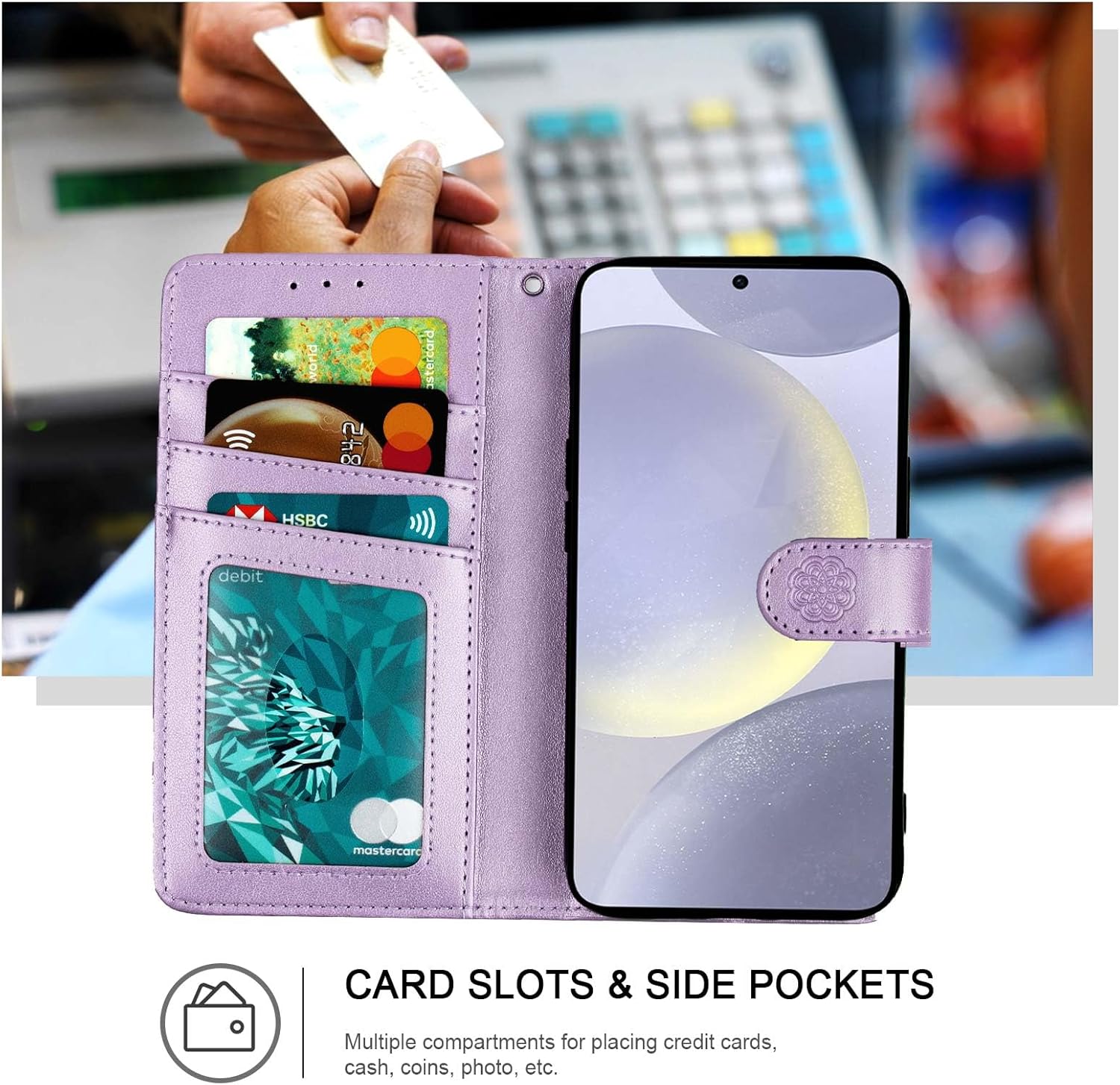 Wallet Case for Galaxy S22 Ultra, [RFID Blocking] Protective PU Leather Flip Cover with Card Slot Cash Pocket for Galaxy S22 Ultra (Purple) - Image 2