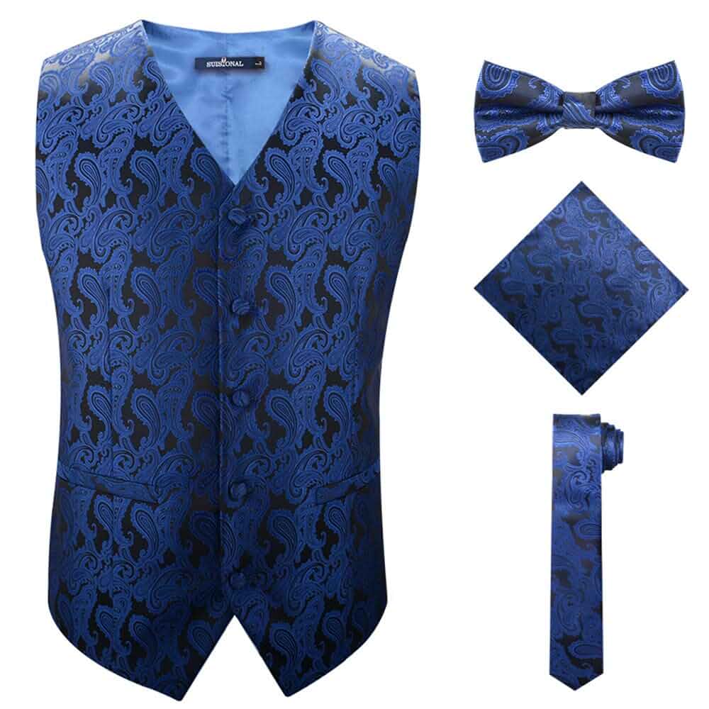 Men's Formal Suit Vest Fit for Business, Casual Dress, Party, Wedding (4PC, Vest, Necktie, Bow Tie, Pocket Square)