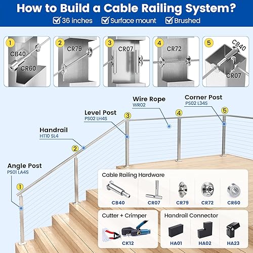 Miniatura 5 de Muzata Paquete de 20 protectores de rueda de ángulo de 30 grados, kit de barandilla de cable solo para postes metálicos angulares de 18 pulgadas,