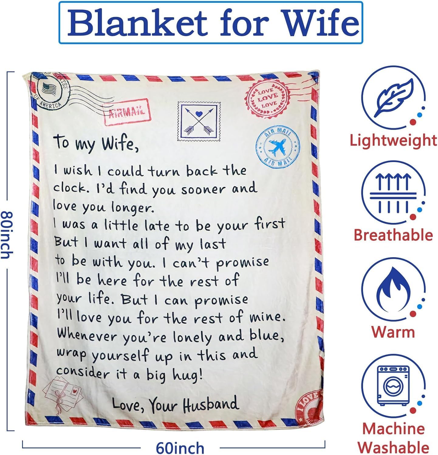 Gifts for Wife from Husband, to My Wife's Blanket Wedding Anniversary Birthday Gifts, Christmas Mothers Valentines Day Romantic Gifts for Her 60"x80" (White) - Image 2