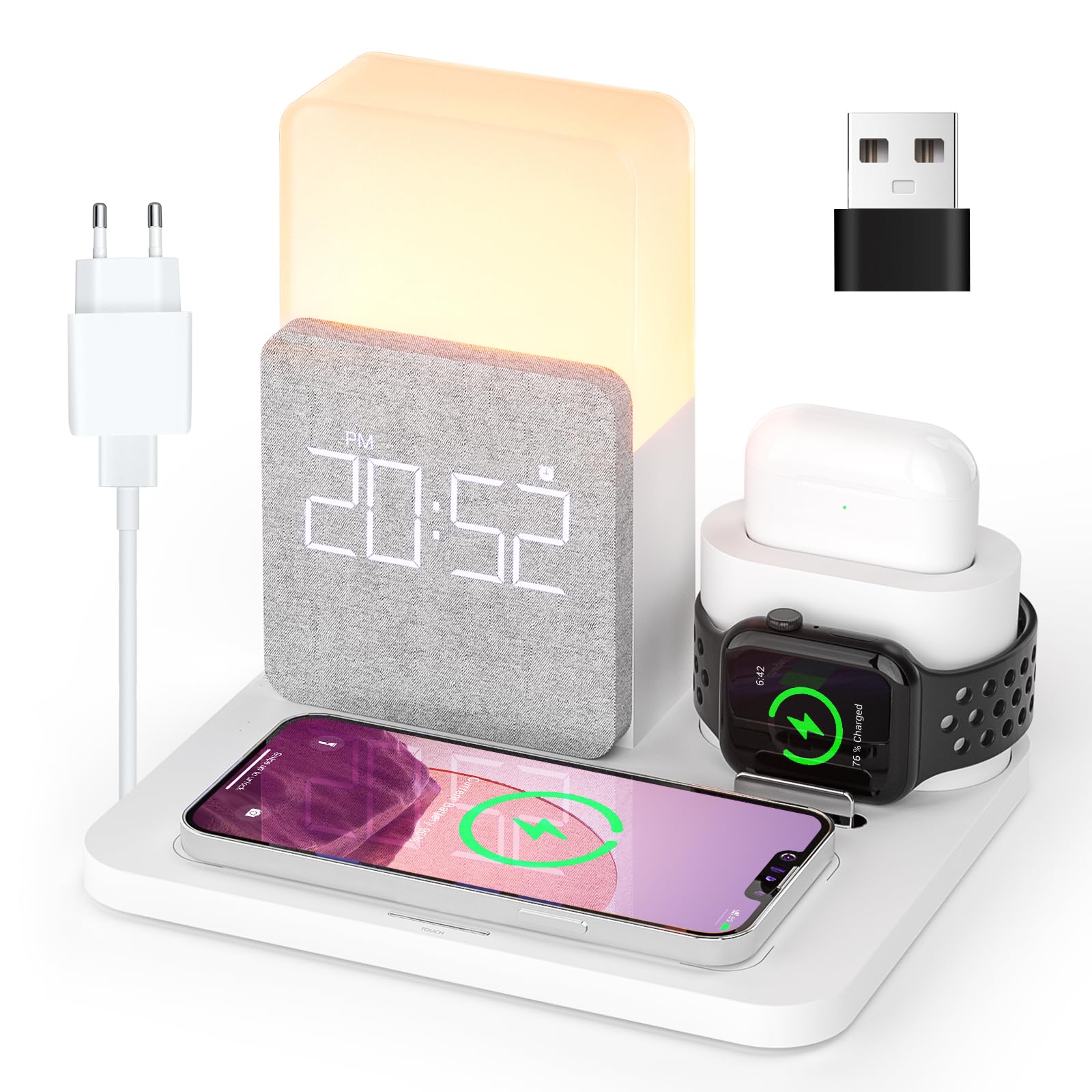 Caricabatterie Wireless, COLSUR Stazione di Ricarica Wireless 3 in 1 con Adattatore QC3.0 per iWatch Series SE 9 8 7 Ultra, AirPods Pro 2, Supporto di Ricarica a Digiuno per iPhone 16Pro Max/15/14/13