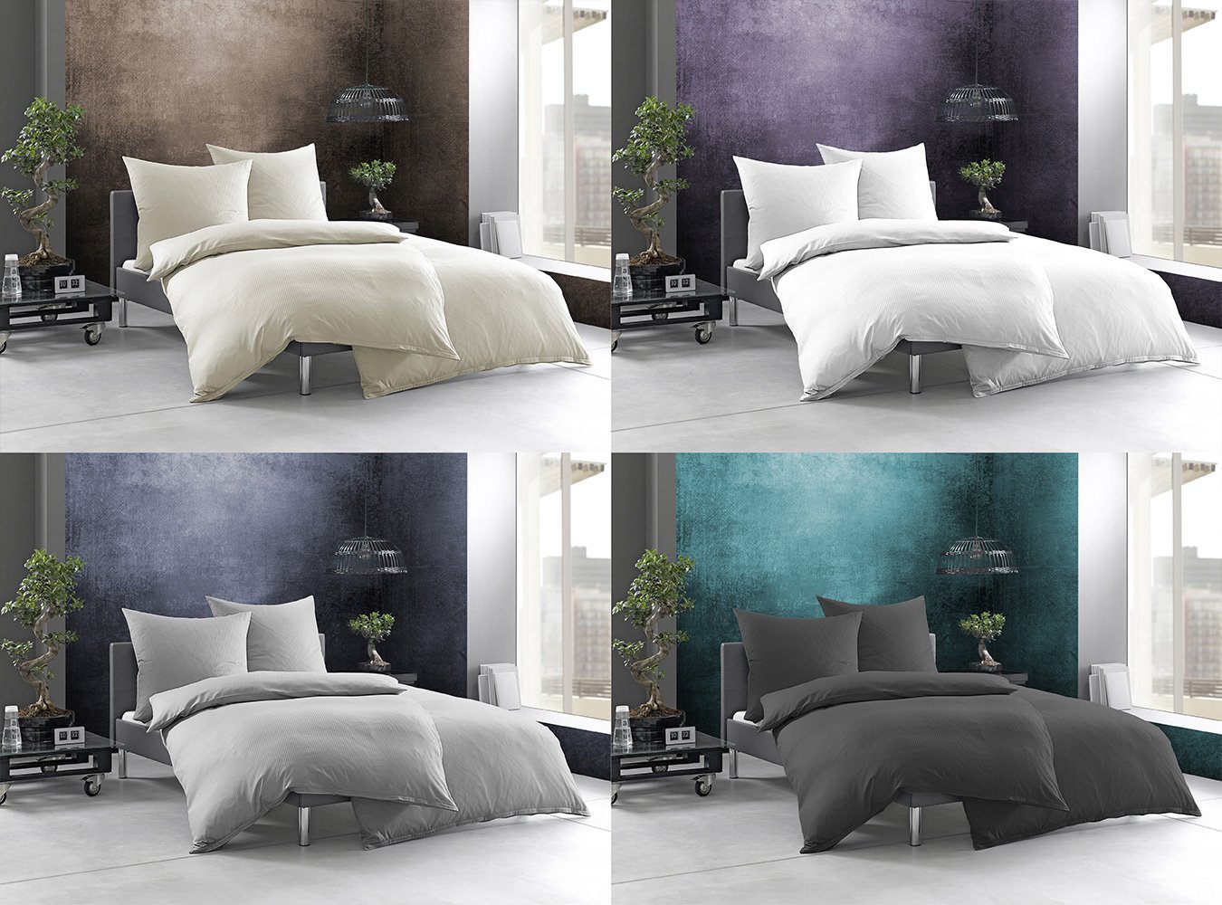 Bettwaesche-mit-Stil Mako-Satin Damast Streifen Bettwäsche Linea 4mm 100% Baumwolle gestreift (155cm x 220cm + 80cm x 80cm, Anthrazit)