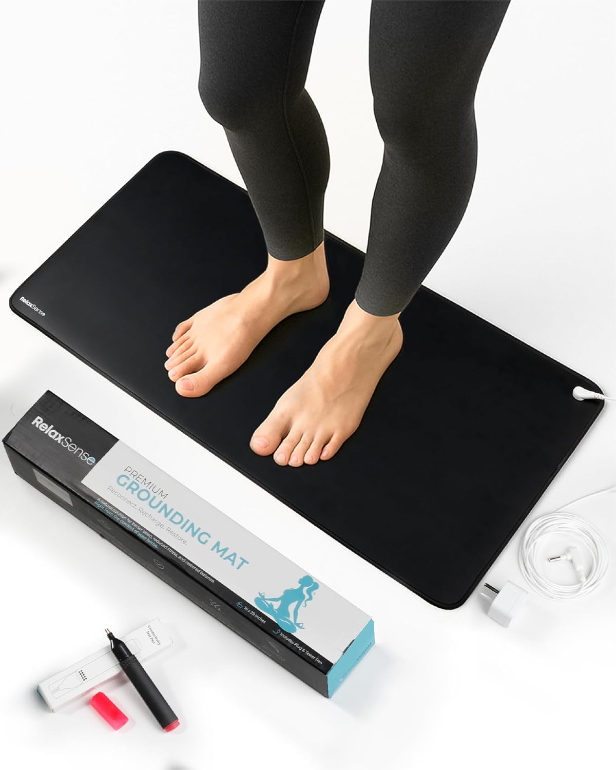Grounding Mat for Feet – Foldable Earthing Grounding Mat for Bed with Tester Pen & Cord – Lightweight PMF Pad for Sleep, Meditation, Office, Yoga & Stress Relief (13 x 29 inch)