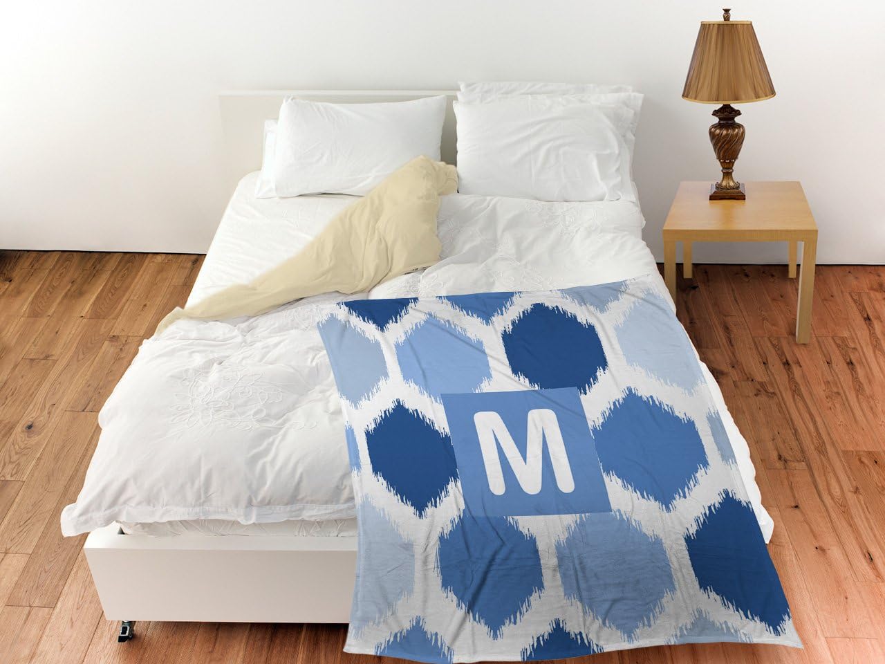 Manual Woodworkers & Weavers Coral Fleece Throw, 50 by 60-Inch, Monogrammed Letter M, Blue Batik