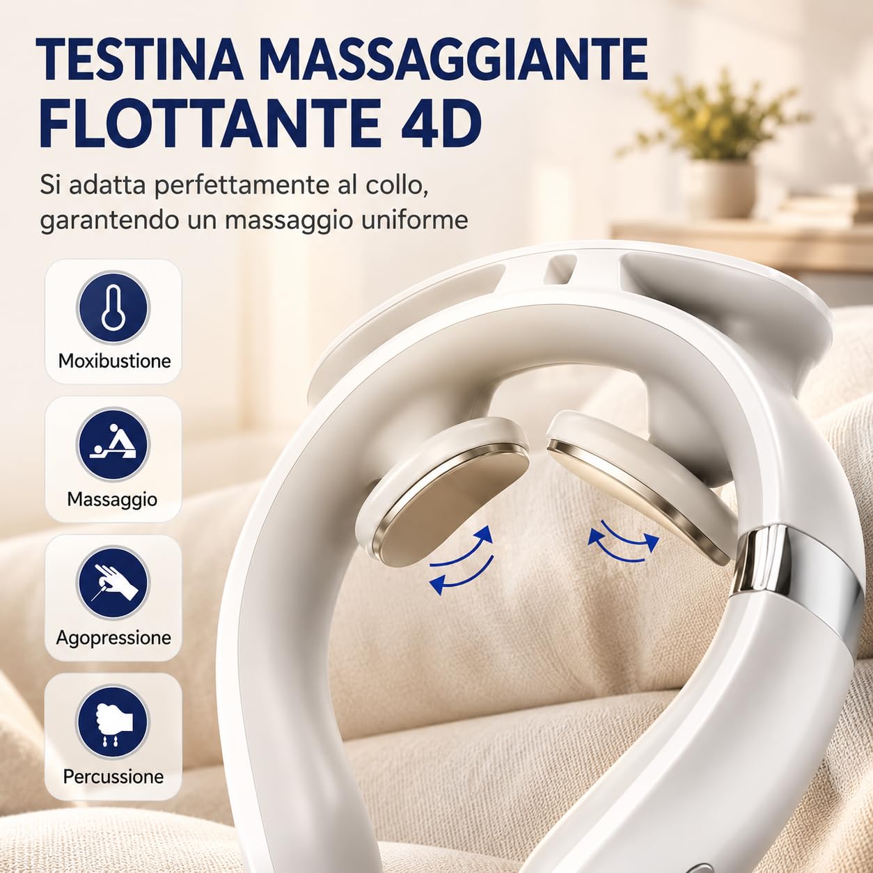 Vertaline Cervirest Massaggiatore Cervicale Elettrico Collo 9 Intensità Calore 4 Teste Ricaricabile Casa Ufficio (white*1)