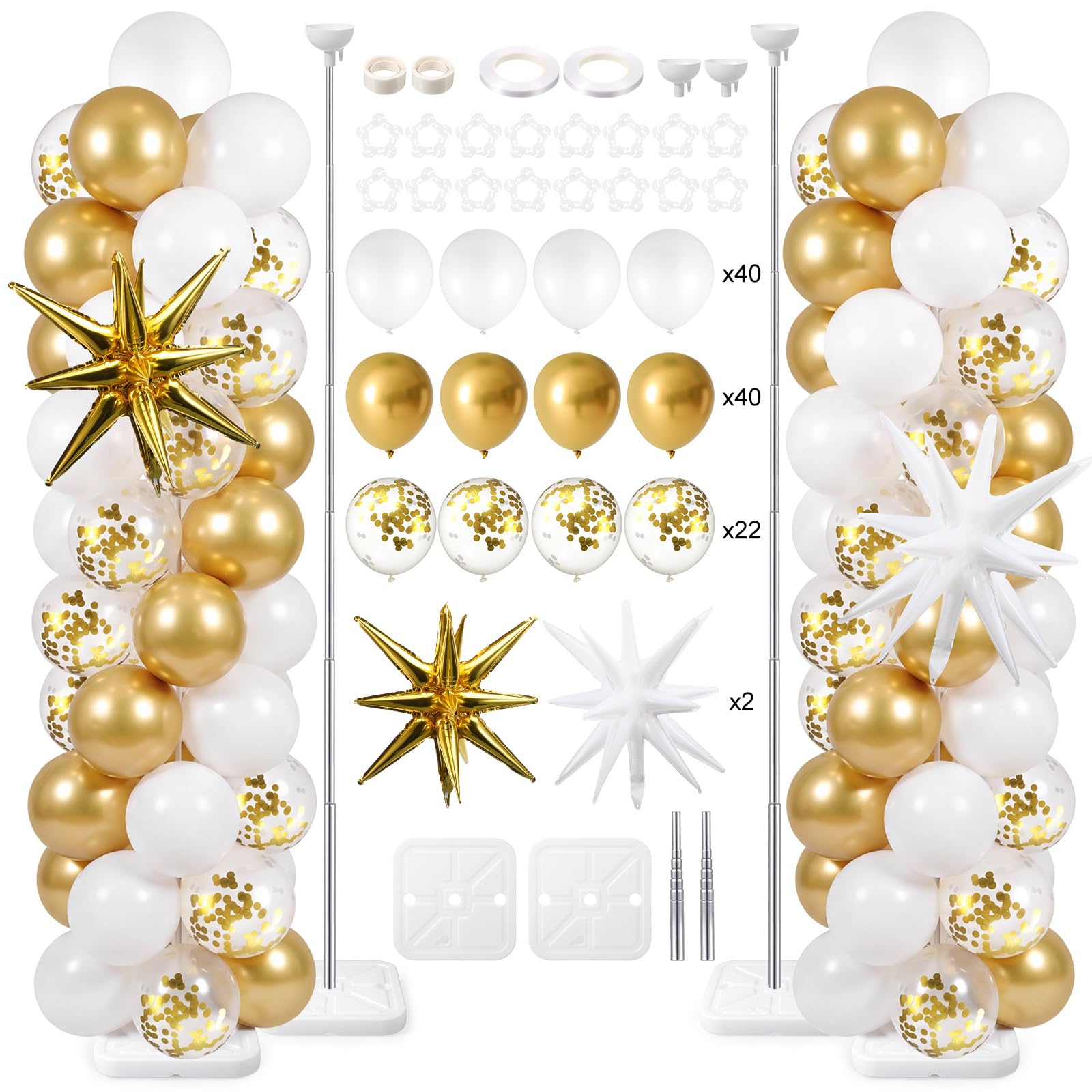 Skylety 2 set di supporti per palloncini bianchi e oro regolabili in oro bianco con basi per compleanni, matrimoni, addio al nubilato, anniversari, feste, baby shower, decorazioni