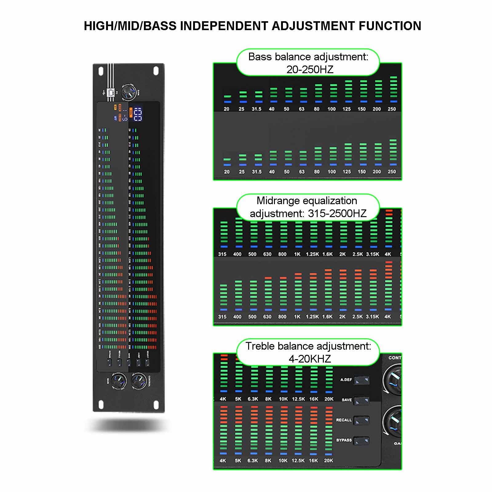 Equalizzatore grafico stereo a 31 bande con riduzione del rumore, 10 preset, killer automatico del feedback e controllo indipendente dei bassi/medi/alti per prestazioni dal vivo e studio
