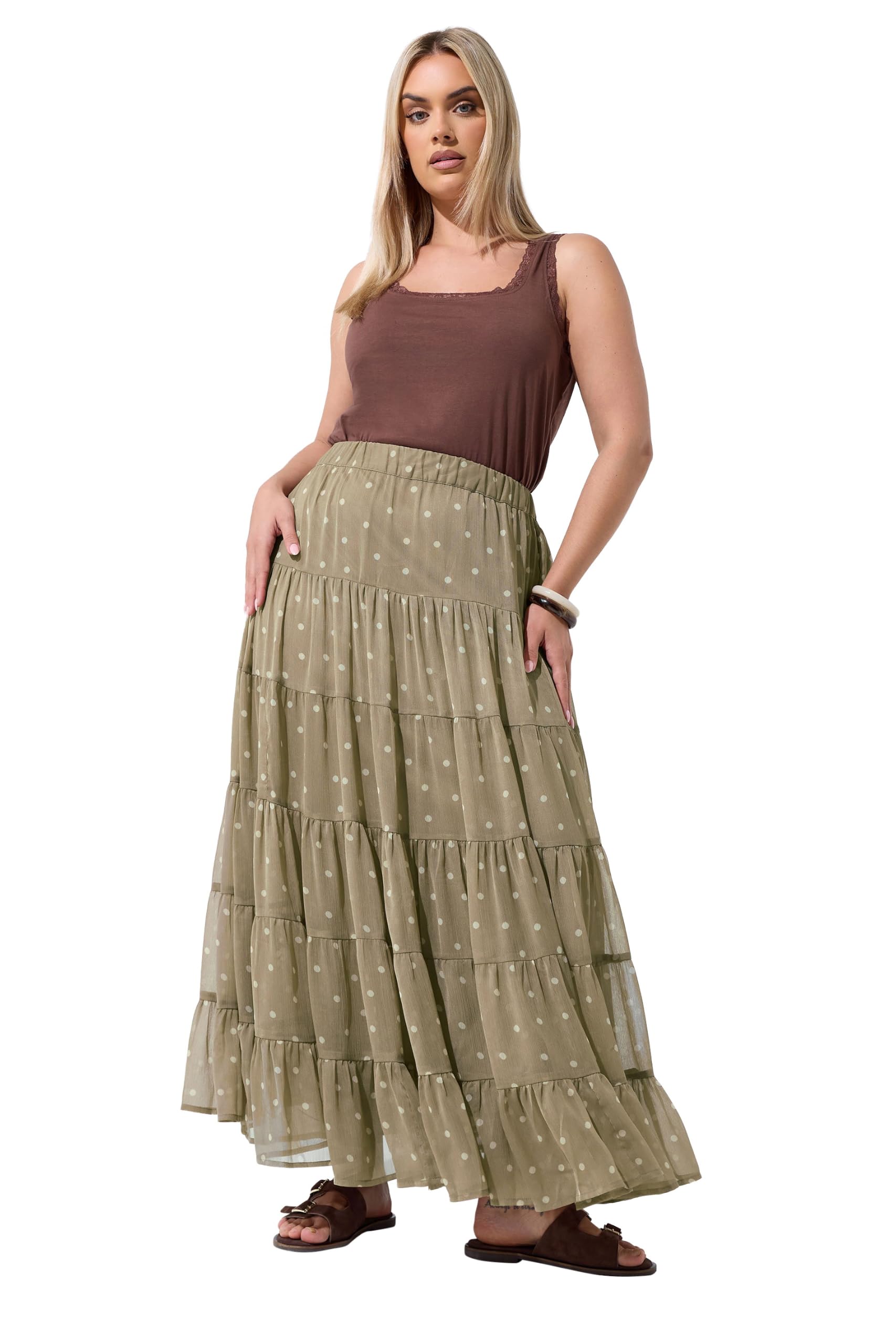 Yours Women's Light Brown Polka Dot Chiffon Skirt In | : 22/24