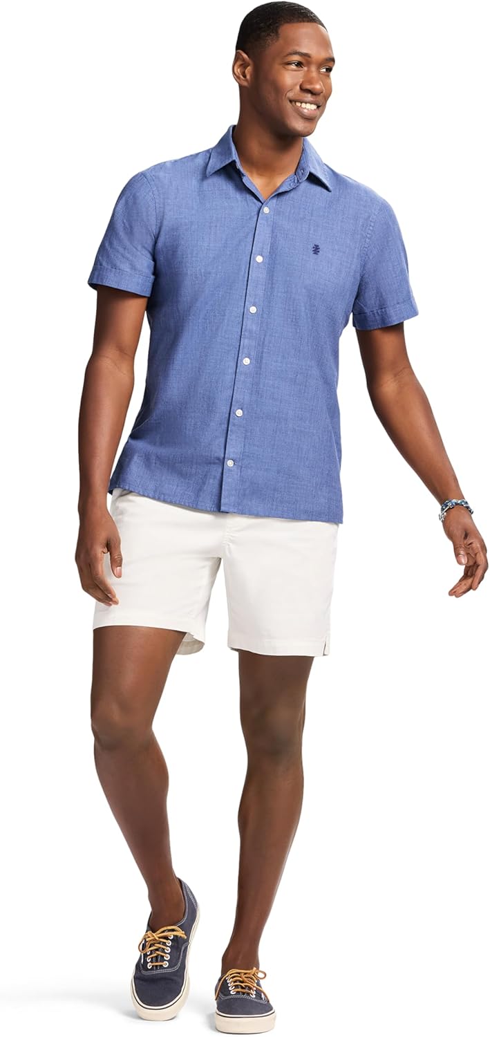 Izod Mens Luxury Classics Short Sleeve Solid Button Down Shirt - Image 3