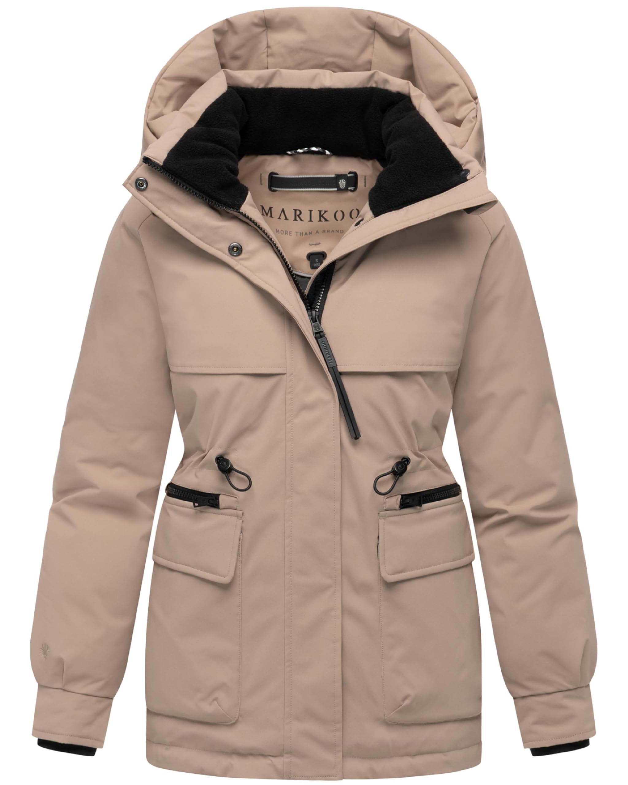 MARIKOO Damen warme Winterjacke Pufferjacke mit abnehmbarer Kapuze, magnetischen Knöpfen und Taillenzugband Shigaraa XVI S-3XL