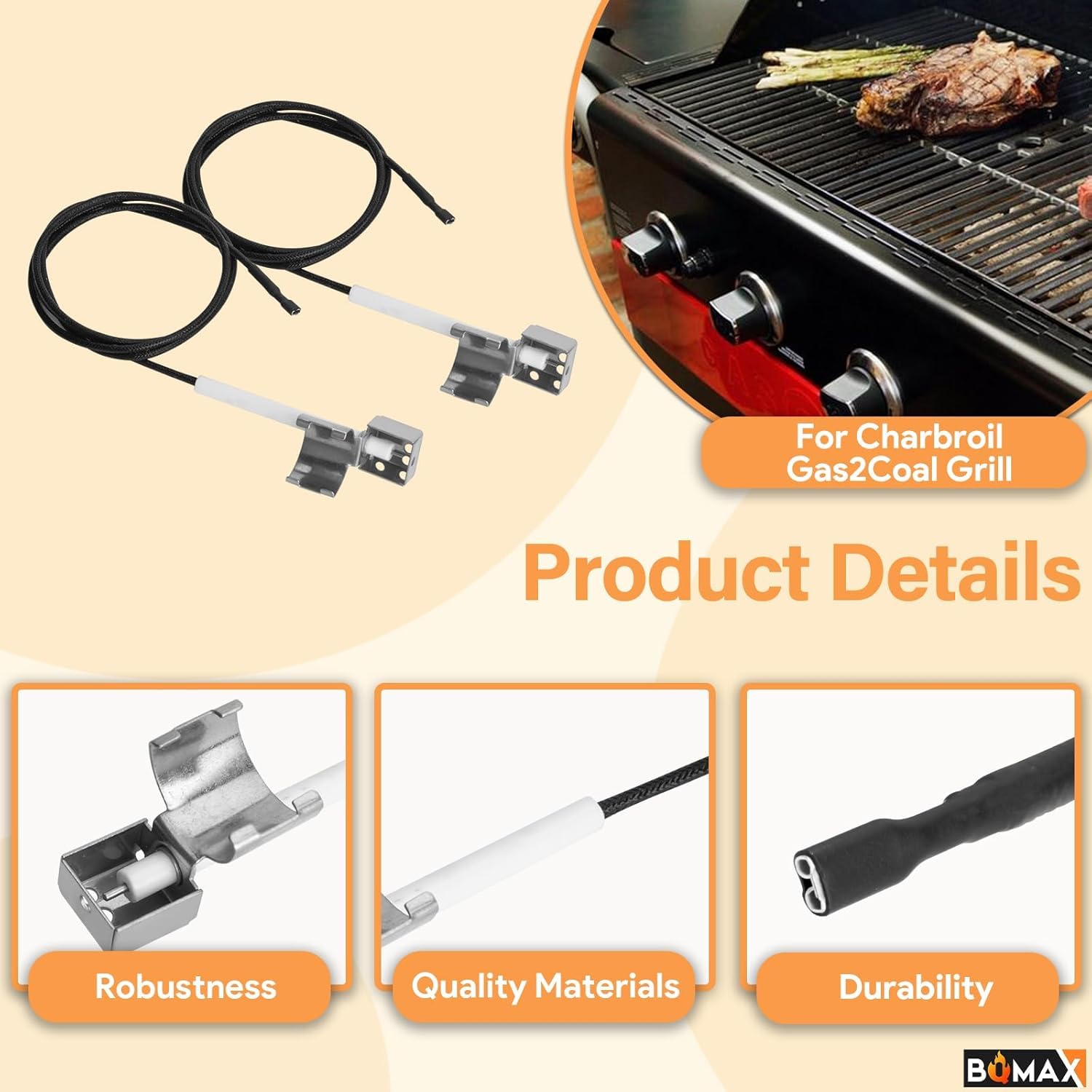 BQMAX Grill Parts Kit for Charbroil Gas2Coal Gas/Charcoal Hybrid Grill 463370516 463370519 463278418 463278419 G421-0001-W1 G553-0002-W1A G466-2500-W1