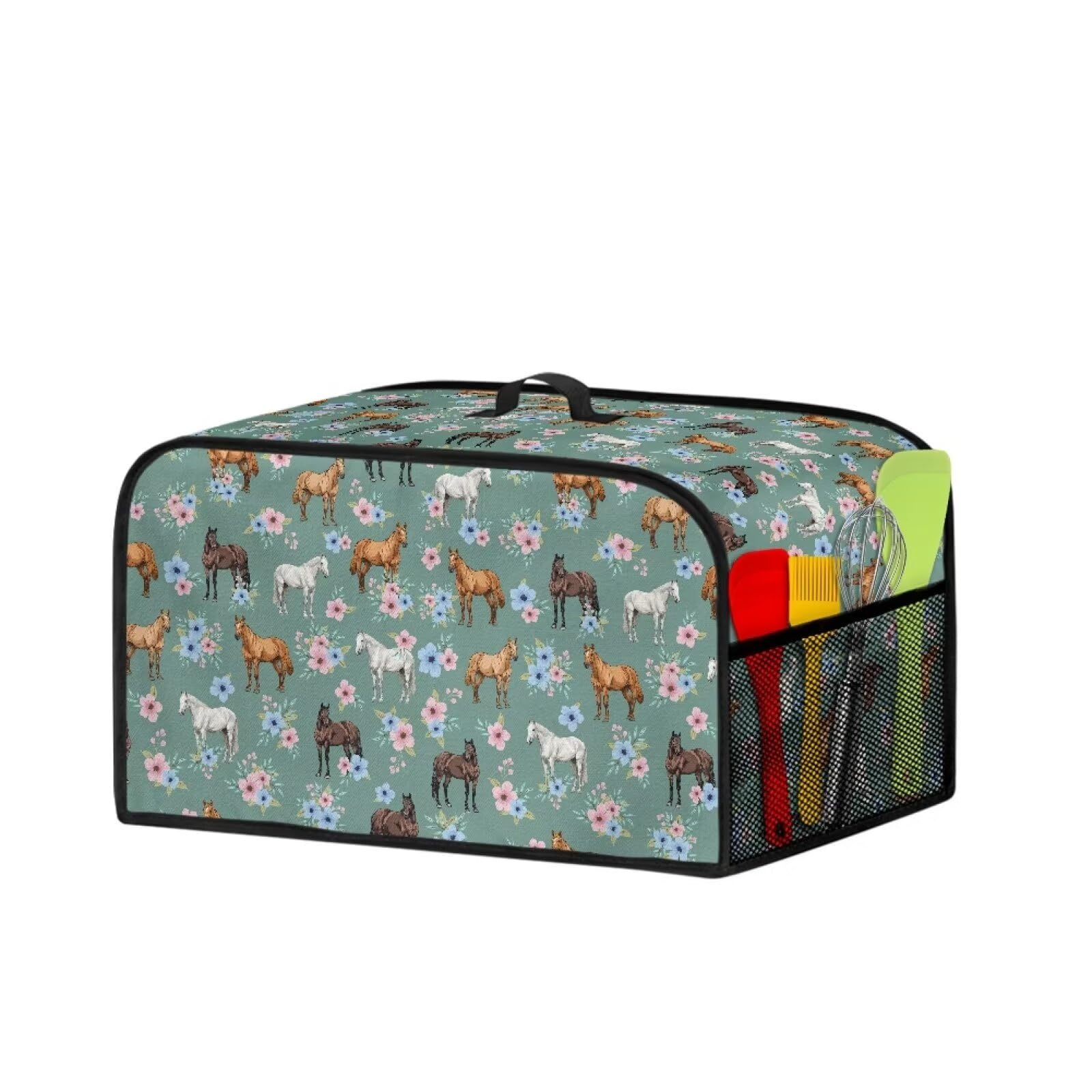 Suhoaziia Horse Flowral Slow Cooker Cover for Crock Pot, Dust Protection Air Fryer Cover with Top Handle and Mesh Pocket Oil-proof Kitchen Appliance Cover, Black White Cats