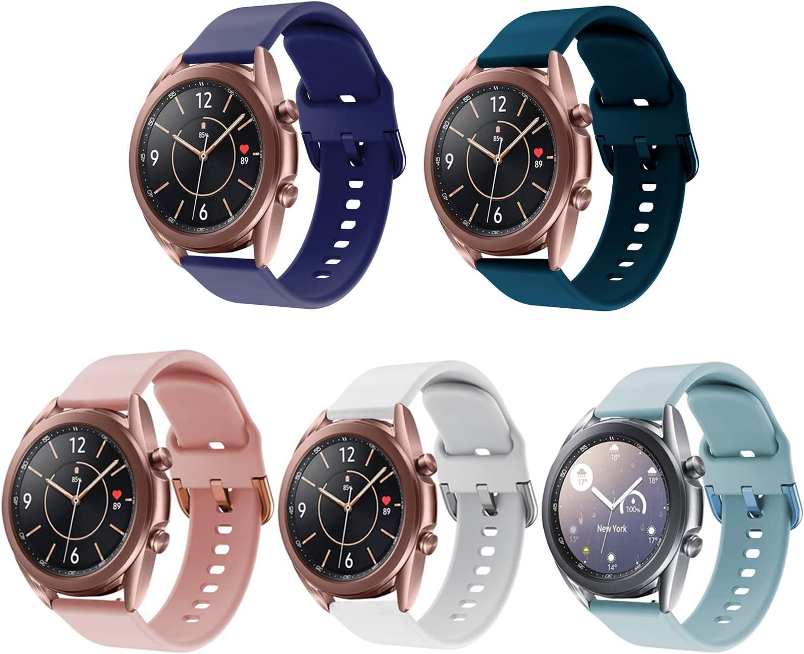 Compatible for Galaxy Watch 3 41mm Bands/Galaxy Watch 5 40mm 44mm Band, 5 Pack 20mm Silicone Replacement Sport Watch Wristband Strap Compatible for Samsung Galaxy Watch 3 41mm Band(5color)