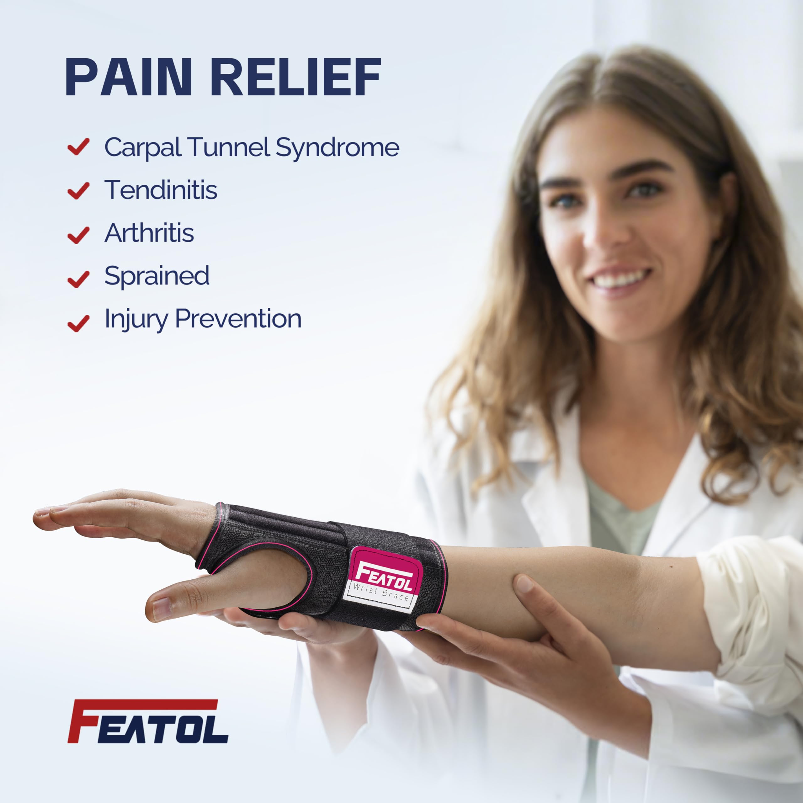FEATOL- “Paquete de 2 muñequeras de túnel carpiano para trabajo con férula de muñeca, soporte de muñeca ajustable para el día