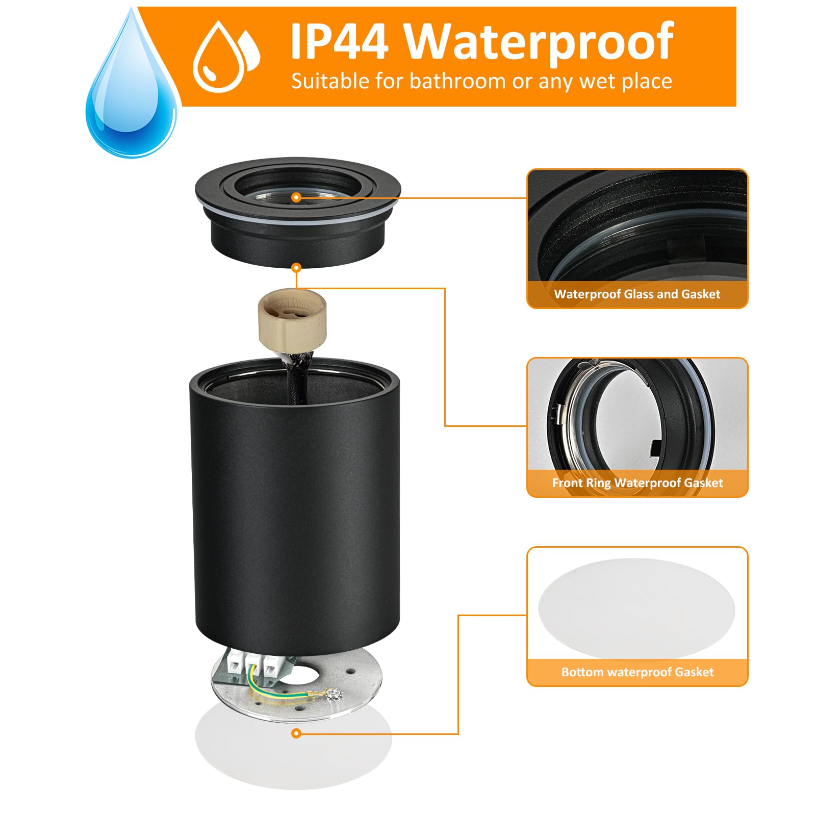 Focos LED Interior Techo Negro IP44, Foco de Techo Superficie GU10, Aplique Techo Impermeable, Downlight Superficie redonda Aluminio, bombilla no incluida para salón dormitorios baño 4 Pcs