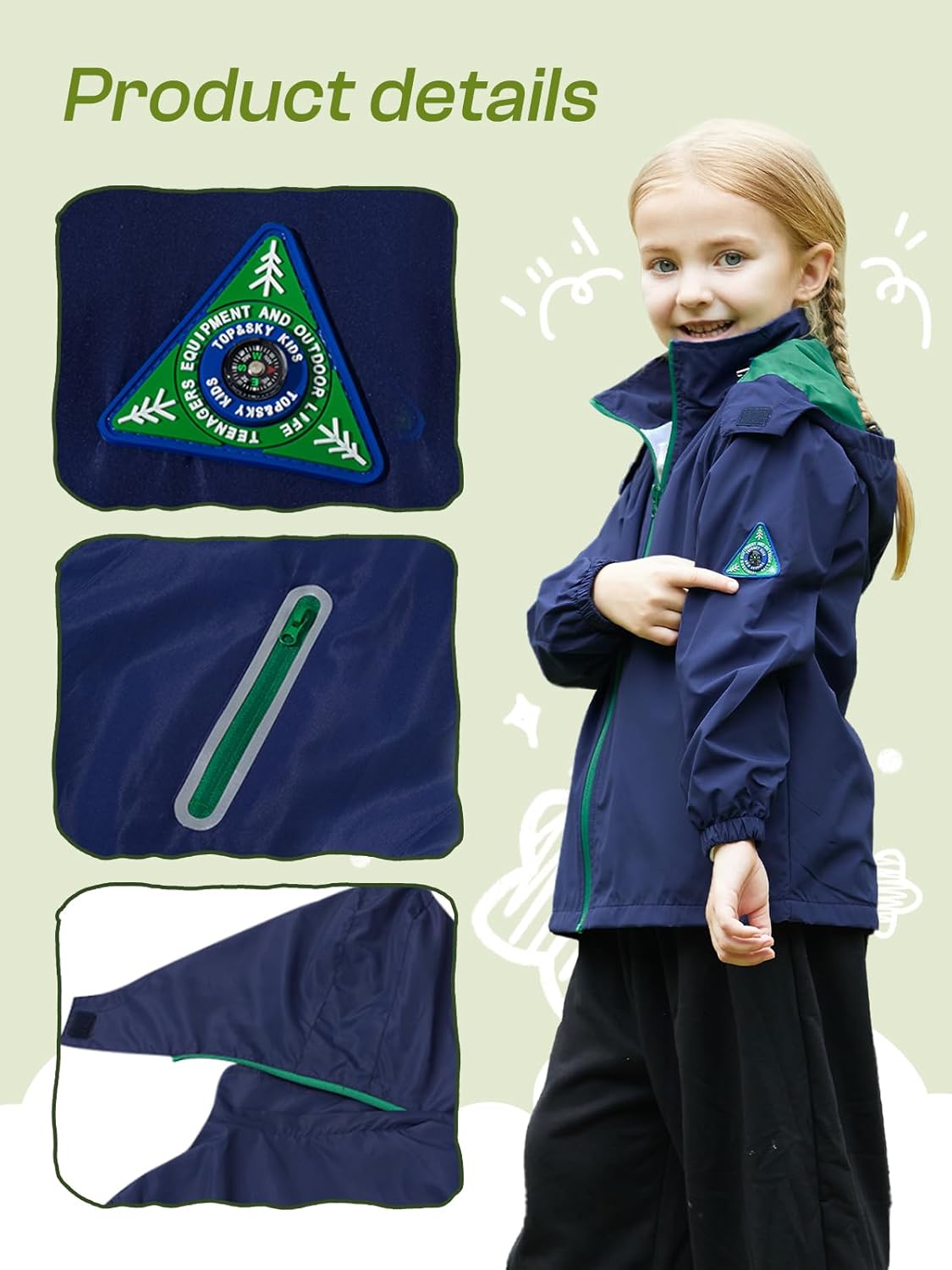 Kids Rain Jacket Waterproof Raincoat Mesh Lined Coat with Removable Hood for Boys Girls - Image 3
