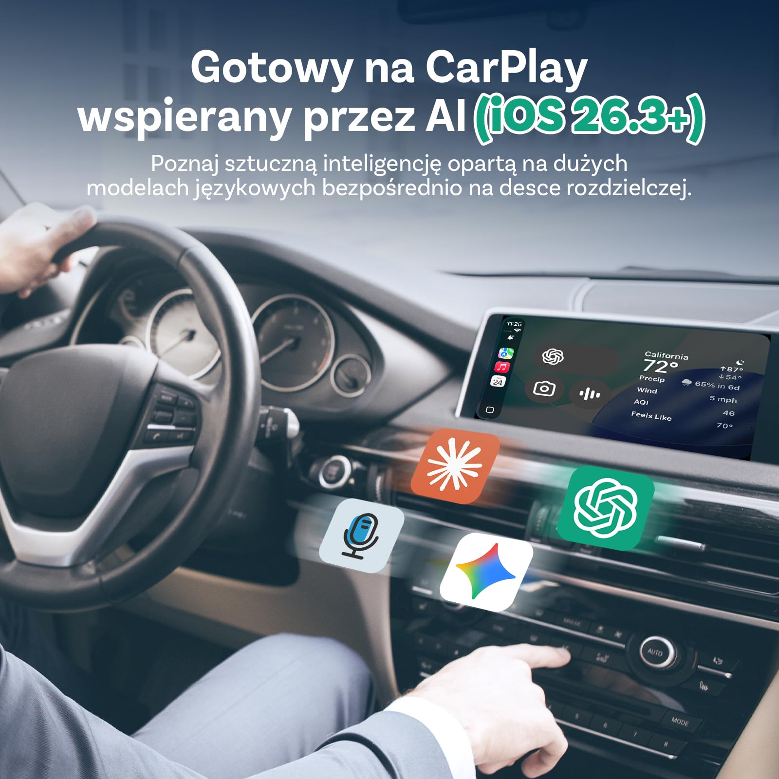 Ottocast Mini Cube 3.0 Bezprzewodowy Adapter CarPlay – Ultra-Mini Dongle USB-C, Automatyczne Połączenie 5–8 s, Pamięć Dwóch Telefonów, Konwersja CarPlay i Android Auto z Przewodowego na Bezprzewodowe