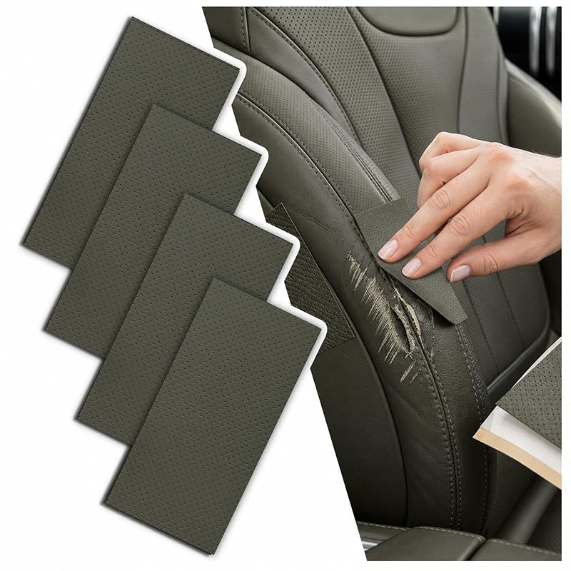 Kit com 4 Remendos Autoadesivos Perfurados de Couro PU para Bancos de Carro, Sofás e Vinil, 20,3 x 10,2 cm, Cinza