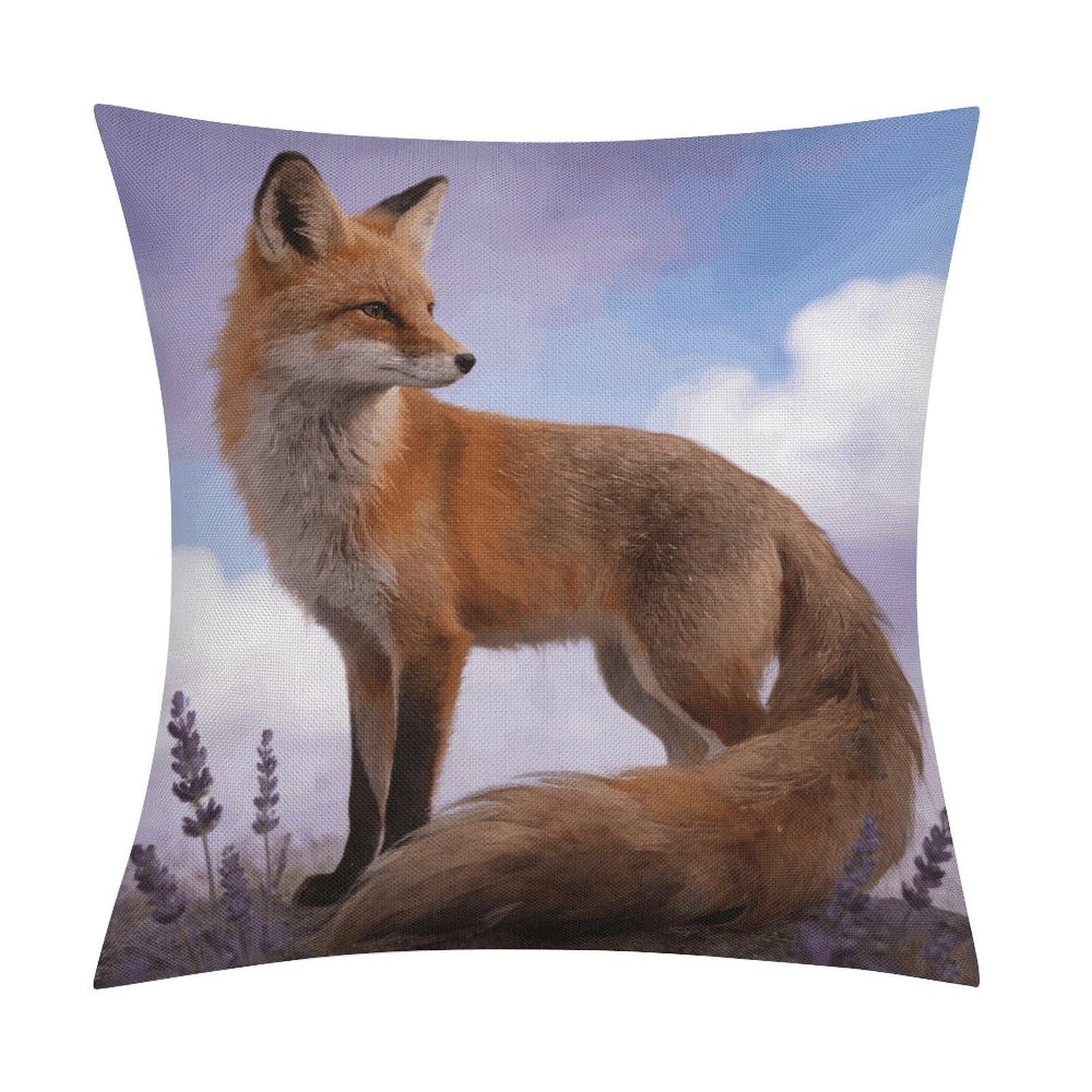 LZQPOEAS Fox Throw Pillow Covers, Waterproof Faux Linen Pillow Cases with Invisible Zipper, Decorative Square Cushion Covers for Sofa Couch Living Room Bedroom 18x18 Inch