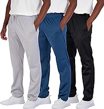Real Essentials Paquete de 3: Pantalones deportivos de tricot, informales, deportivos y activos, con parte inferior abierta y bolsillos para hombre (disponibles en tallas grandes y altas)