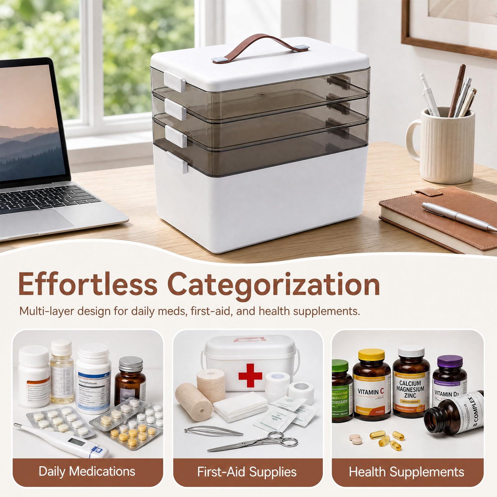 Boîte de rangement pour médicaments 4 Étages, avec Pilulier Hebdomadaire