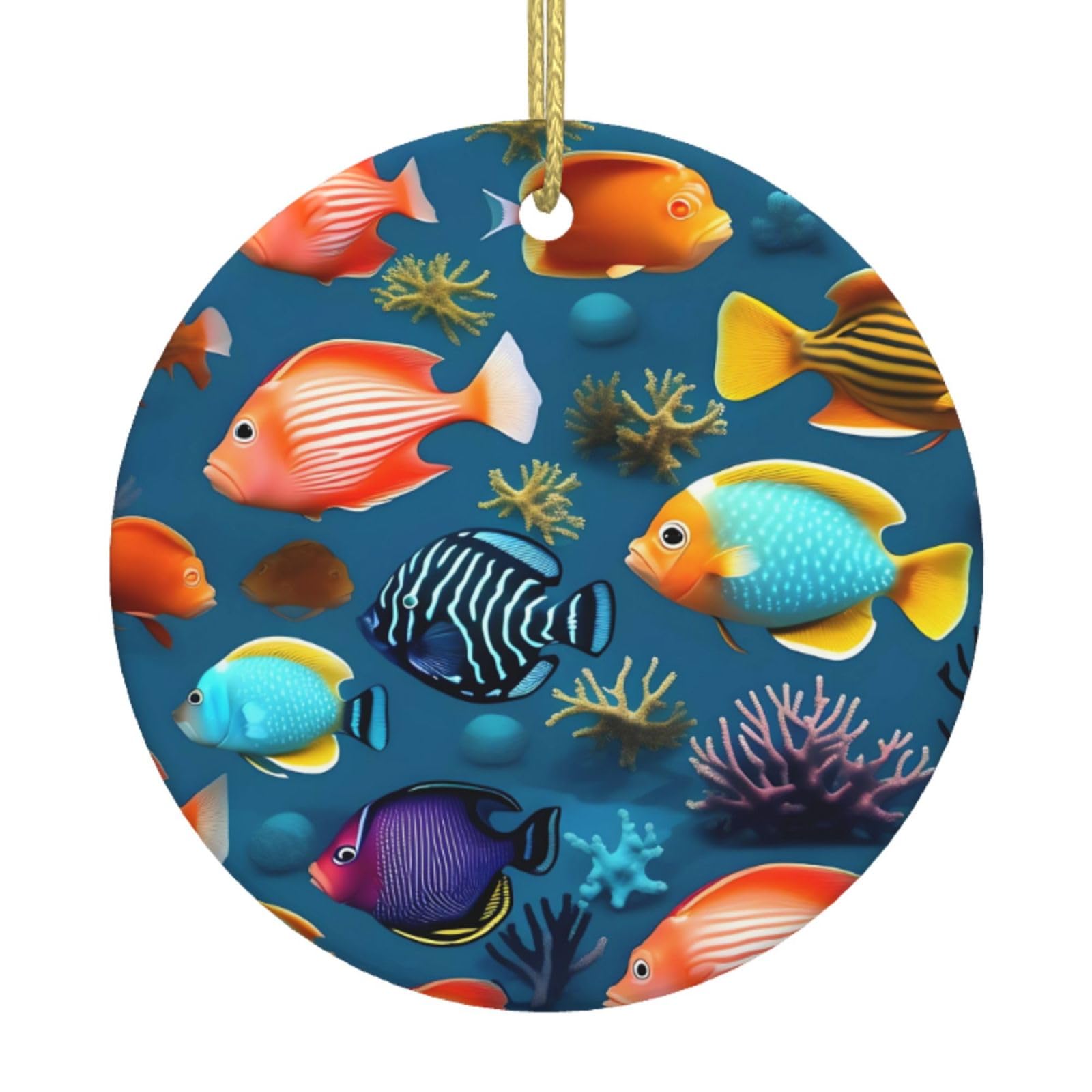 Submarine Reef Fish Printed Christmas Tree Ceramic Ornaments Holiday Decoration Christmas Unique Pendant for Christmas Party