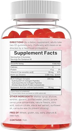 Miniatura 8 de Micro Ingredients Péptidos de colágeno múltiple, 120 gomitas de colágeno Proteína tipo I, II, III, V, X con biotina, ácido hialurónico y complejo
