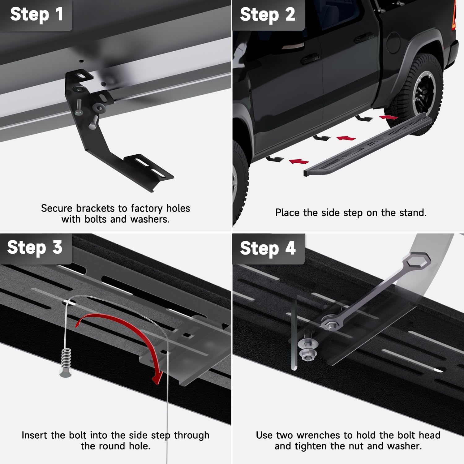 6.5" Steel Running Boards Compatible with 2005-2023 Tacoma Crew Cab, Truck Side Steps Nerf Bars