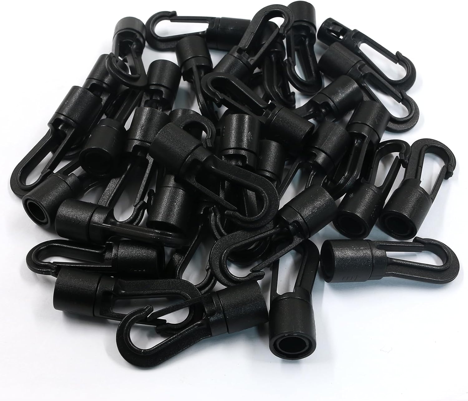 Litoexpe 32 Pcs Shock Cord Snap Hooks for 1/4 inch to 5/16 inch, Black Plastic Bungee Cord Hooks, Close Cord Terminal Hooks