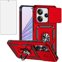 Asuwish Phone Case Compatible with Xiaomi Redmi Note 14 4G Slide Camera Cover Tempered Glass Screen Protector Ring Holder Stand Rugged Slim Cell Protective Note14 Women Men Military Grade Hybrid Red