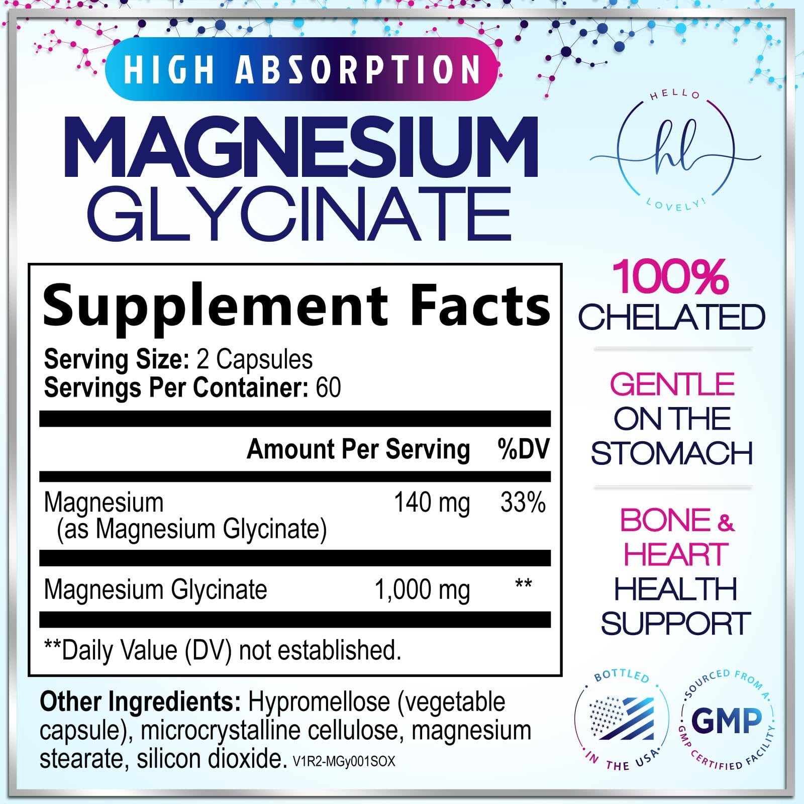 Magnesium Glycinate Supplement 1000mg - 100% Chelated & Purified - Essential Sleep, Muscle Relaxation, Heart & Bone Health Support - Gentle, High Absorption Formula - Vegan, Bottled USA - 120 Capsules — Amazon image 2