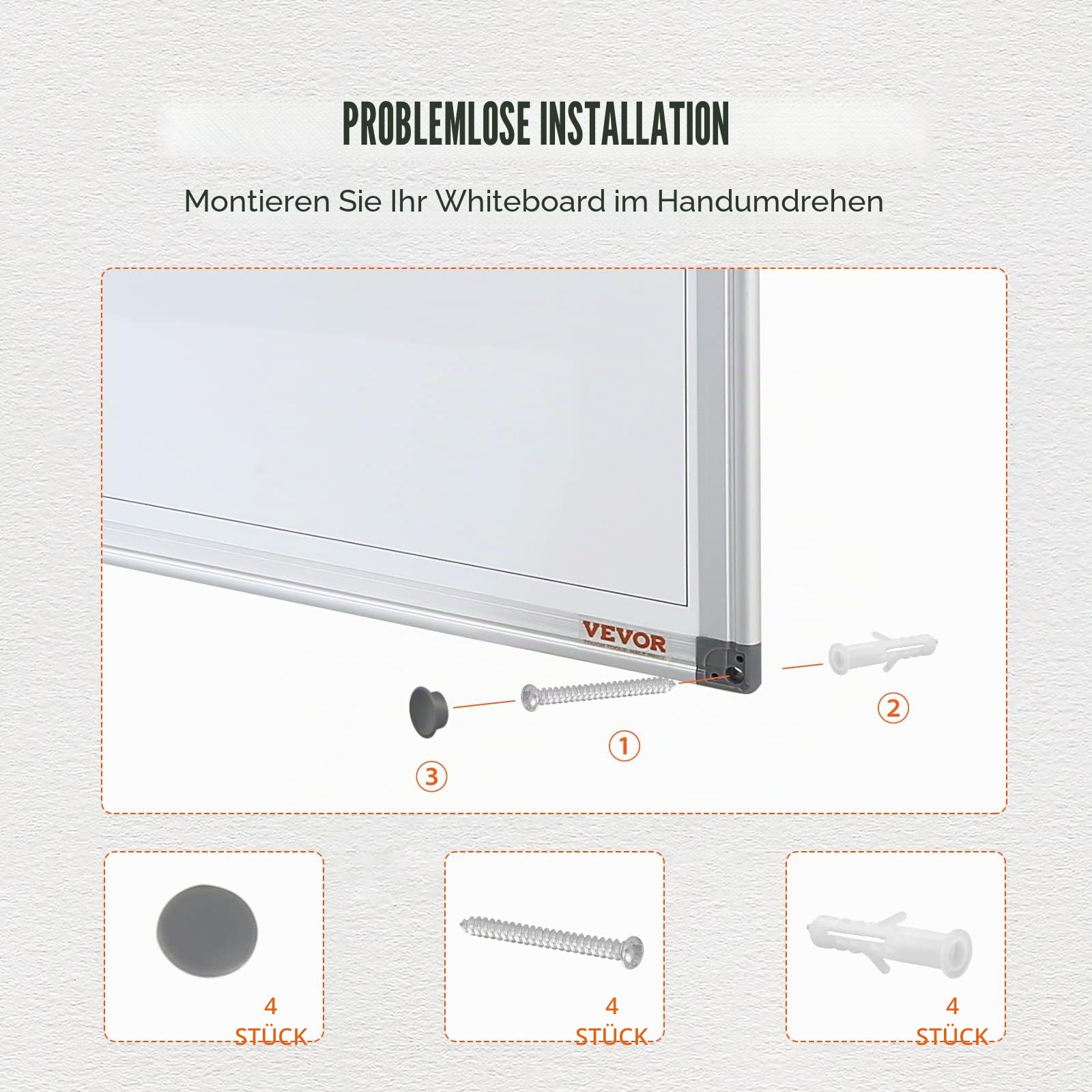VEVOR Kalender Whiteboard Beschreibbare Magnettafel 915 x 610 mm, Memoboard inkl. 2 Stifte +6 Magnete + 1 Löscher