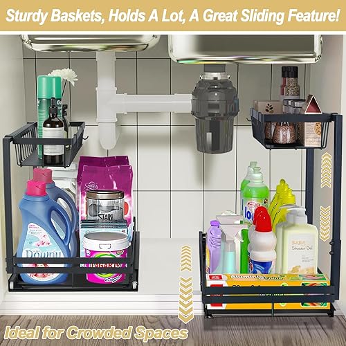Miniatura 2 de Organizador para debajo del fregadero, armario de almacenamiento, organizador de armario extraíble de 2 niveles deslizables debajo del fregadero,