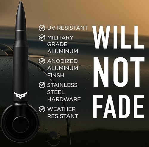 Miniatura 6 de 50 Cal Badass Bullet Antenna se adapta a Jeep Wrangler JK y JL de (2007 para accesorios Jeep Wrangler y Gladiator), seguro para lavado de autos y