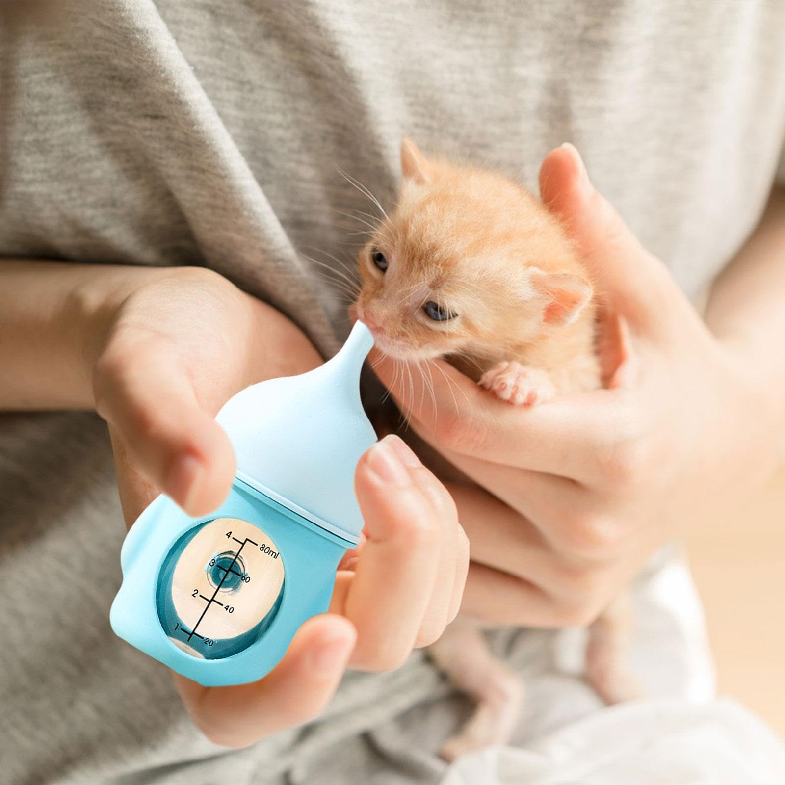 MFMEXUL 80ml Pet Feeder Bottle for Kittens and, Anti Choking Nursing Accessory, Blue