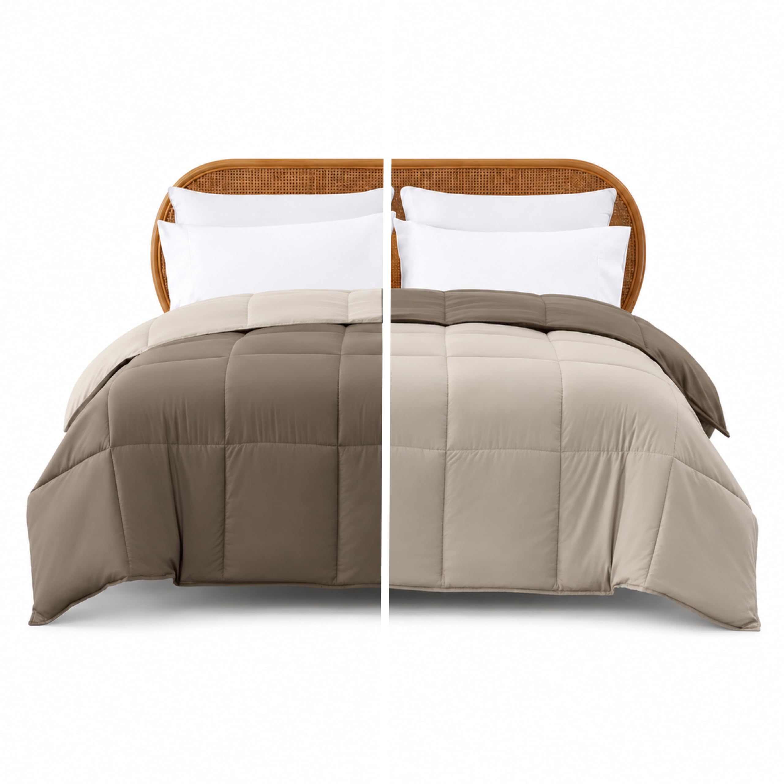 Modern Threads Down Alternative Microfiber Quilted Reversible Comforter & Duvet Insert - Soft, Comfortable Alternative to Goose Down - Bedding for All Seasons Stone/Champagne Twin