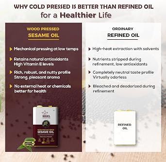 Rigel Spices Cold Pressed Sesame Oil | Gingelly Oil | Naturally Processed | (1L TIN (33.8 fl oz)) | Kosher
