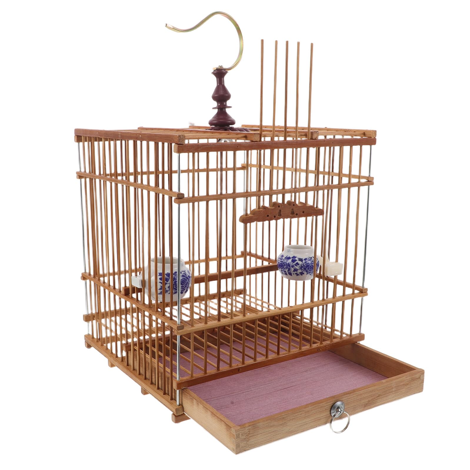 Cage à oiseaux en bambou pour perruches avec porte verrouillable et plateau amovible