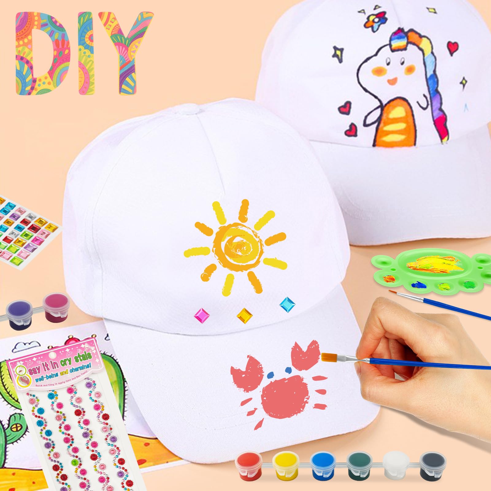 Hpbaggy 6 Piezas DIY Gorras de Béisbol,Niño Gorras de Béisbol en Blanco,Gorra de Béisbols de Dibujo Creativo para Niños,Gorra Blancas Niños para Pintar,Regalos de Cumpleaños para Niño