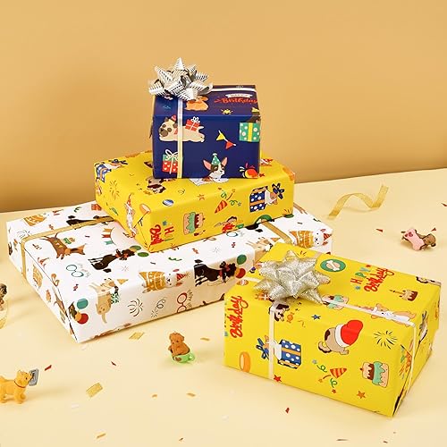 Miniatura 3 de Rollos de papel de regalo para perros, 3 rollos de 17 x 120 pulgadas, rollos de papel de regalo de cumpleaños para niños, rollos de papel de regalo
