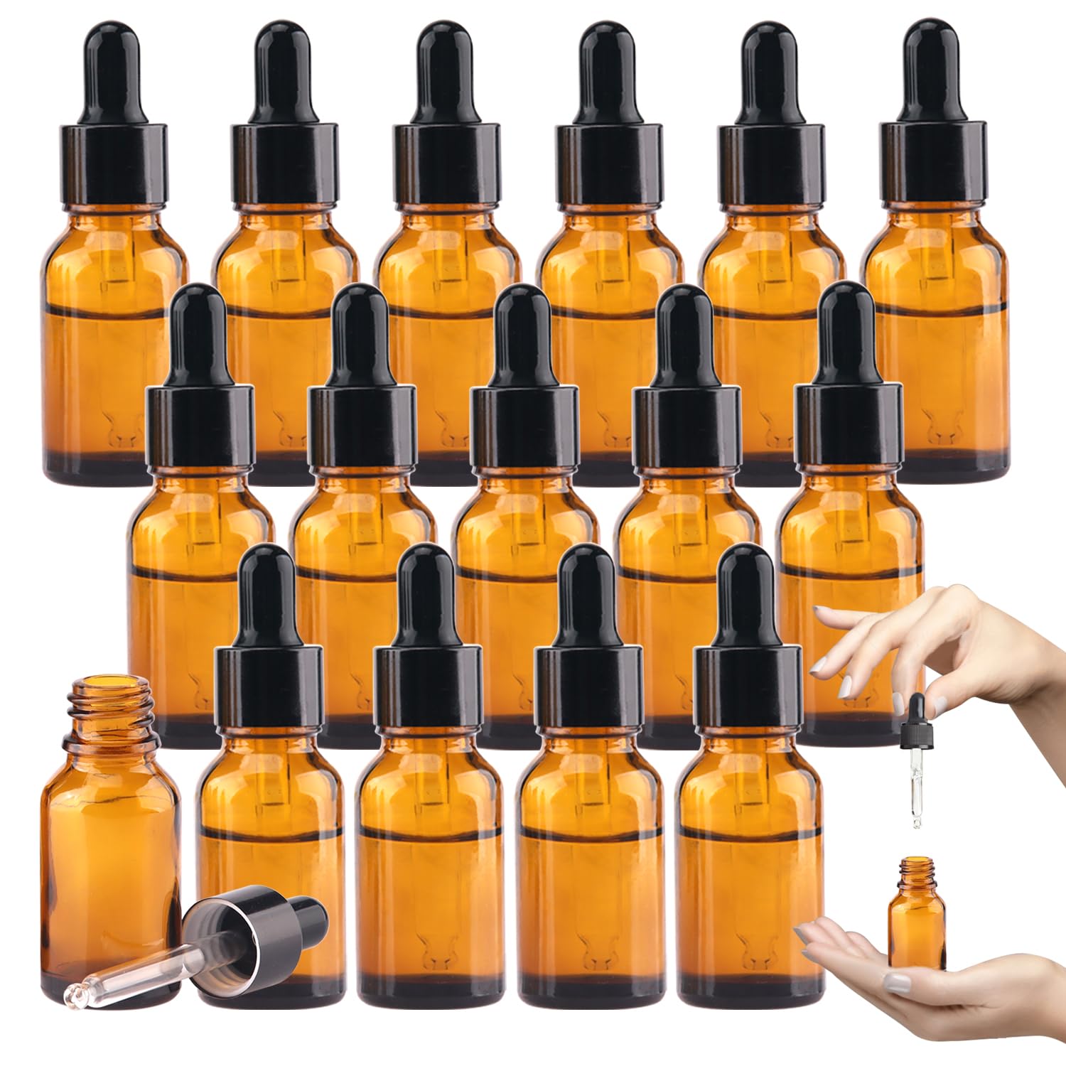 Botella cuentagotas de vidrio de 1/2 onzas, botellas de tintura de 15 ml con cuentagotas, etiquetas, botella cuentagotas de viaje a prueba de fugas, ámbar para extractos y aceites esenciales,