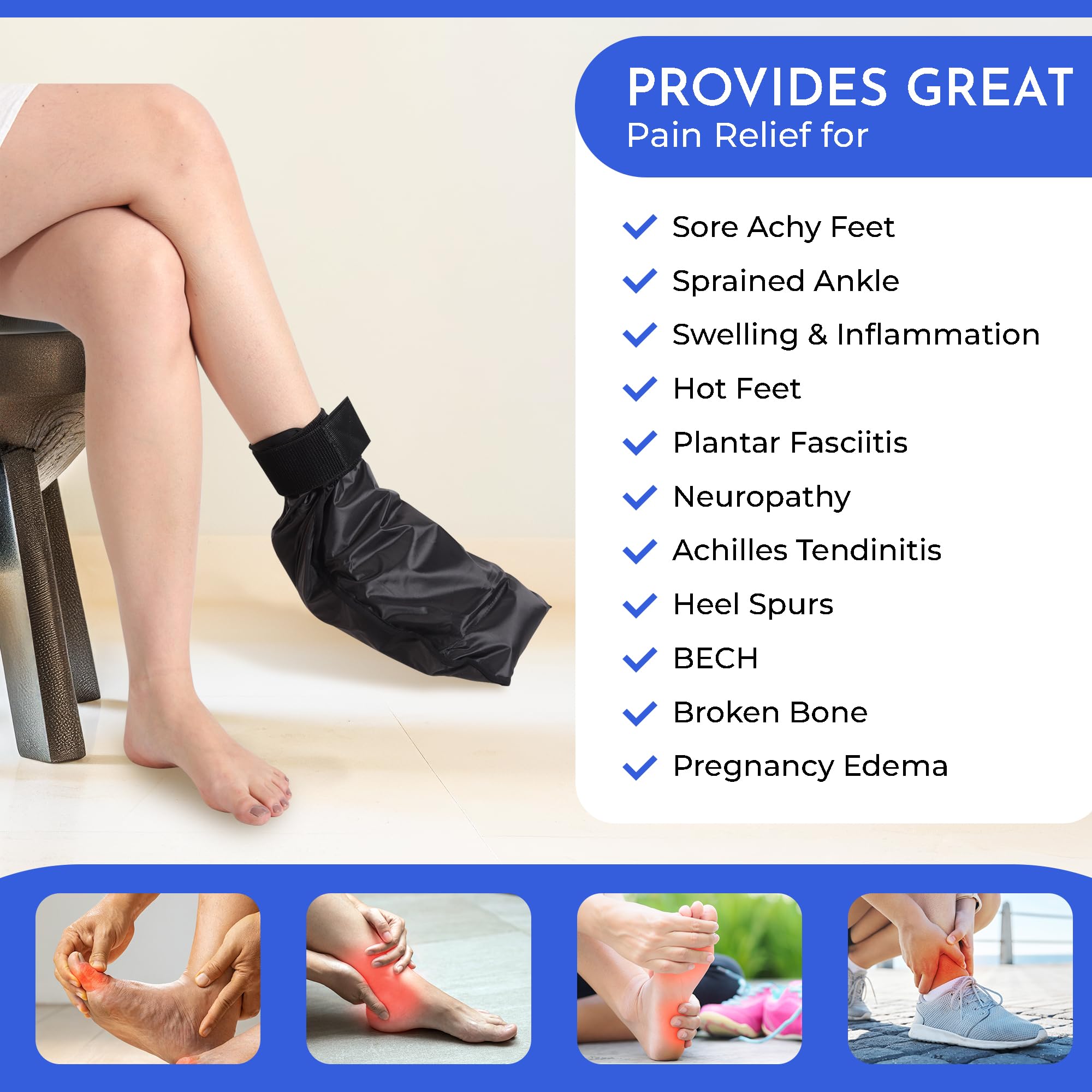 SandPuppy Footcool- Foot Ice Pack Wrap for Sprained Ankle and Surgery Recovery, Reusable and Comfort 360 Degree Cooling Compression Wrap for Chemotherapy and Neuropathy, Plantar Fasciitis, Heel Spurs, Achilles, Tendonitis, Sore Feet Injuries, Gout, One Size (Black) — Amazon image 9