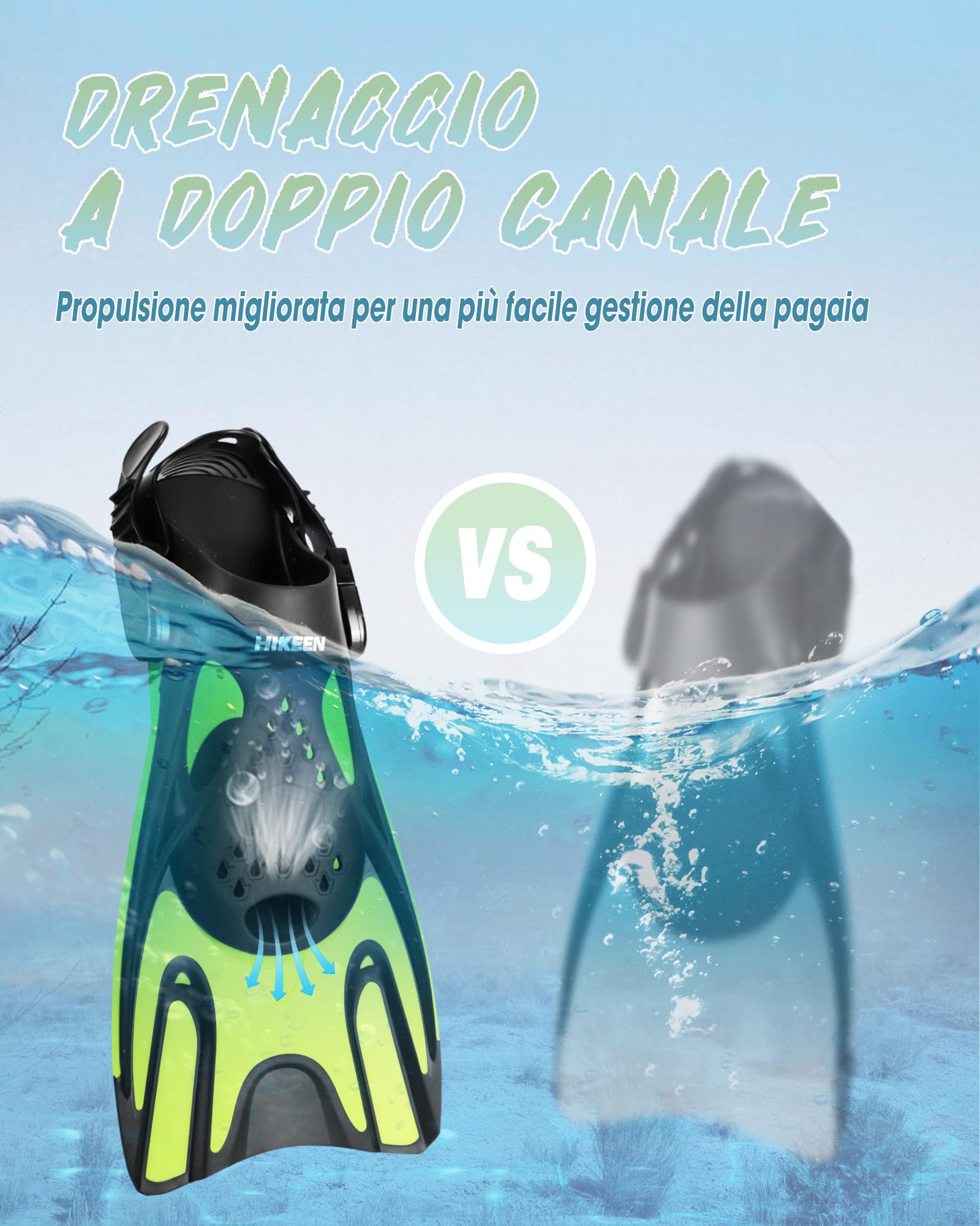 Hikeen Pinne Regolabili, Pinne Corte per Adulti e Bambini, Pinne da Piscina Unisex a Tallone Aperto, Pinne per Snorkeling Leggere con Sacca in Rete