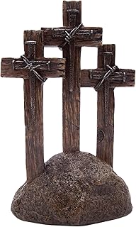 Wowser Trinity Nail Crosses on Rock Statue, 11 Inch, Spiritual Decor, Religious Crucifixion Sculpture for Home